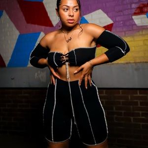 Top and high waisted shorts